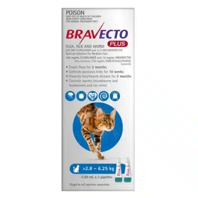Bravecto Plus For Medium Cats 2.8 - 6.25Kg (Blue)