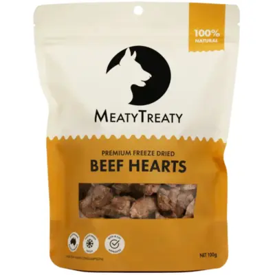 MEATY TREATY FREEZE DRIED BEEF HEARTS 100G